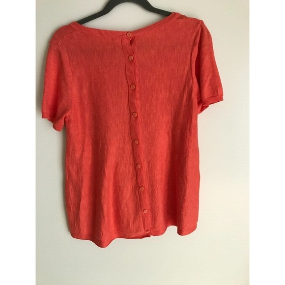 Anthropologie Moth Orange Short-Sleeve Knit Button Back Swing Top - Picture 4 of 9